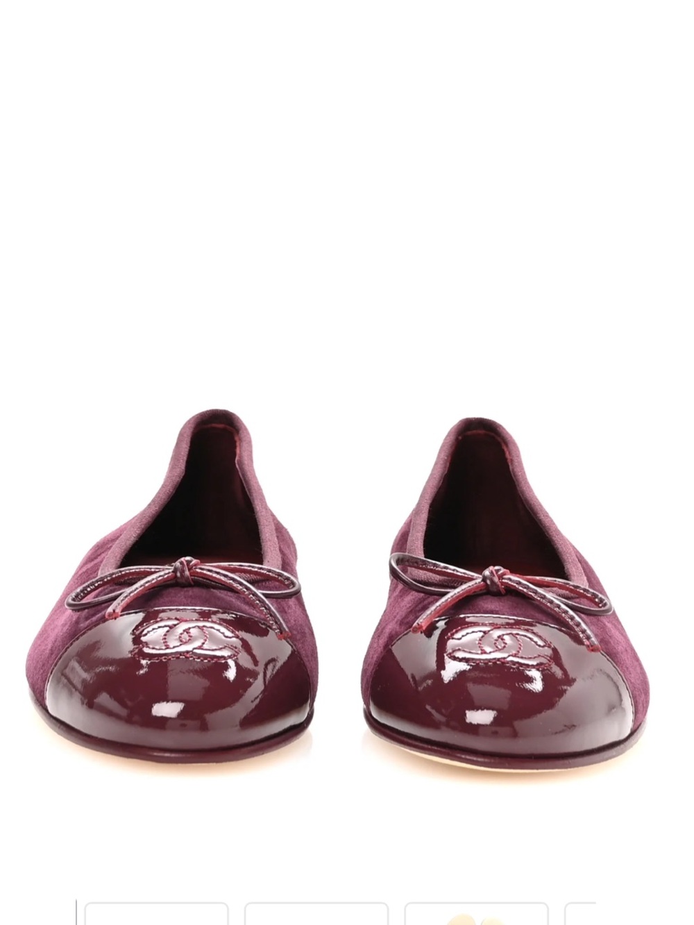 Chanel 26A Burgundy Red Purple Suede Patent CC Logo Ballet Ballerina Flat 39.5